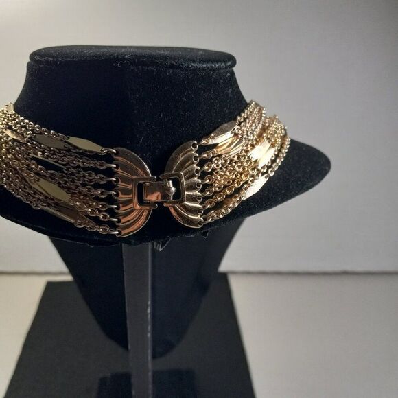 Vintage Monet 14 Strand Gold tone Metal Chain Diamond shapes Design Necklace - Picture 3 of 9